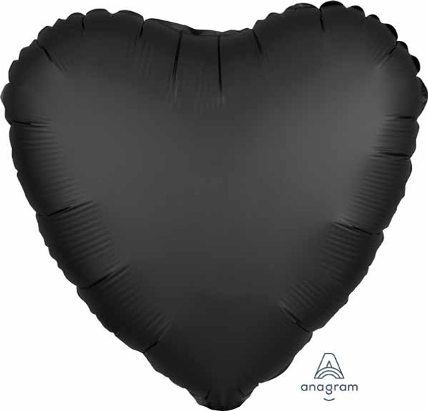 18" Heart Shape Satin Luxe Black Foil Balloon