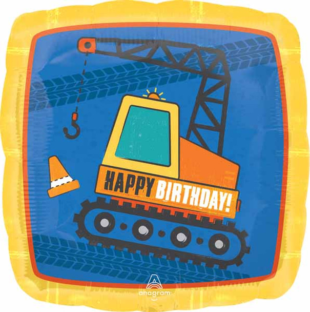 18" Happy Birthday Construction Equipment Foil Balloon