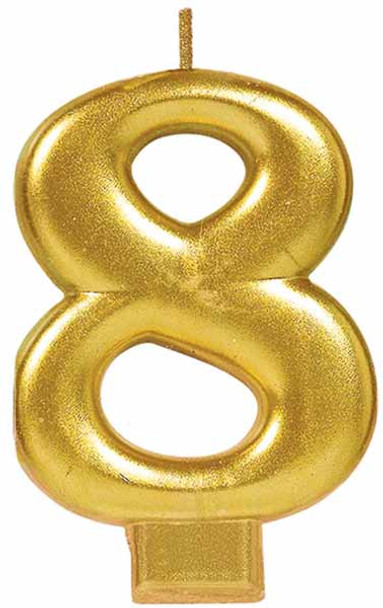 Gold Metallic Numeral Birthday Party Cake Candle #8 Number eight