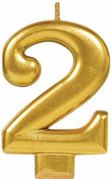 Gold Metallic Numeral Birthday Party Cake Candle #2 Number two