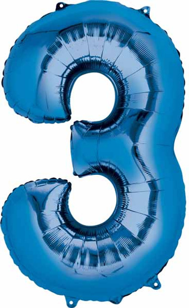 34" Blue Number 3 Supershape Decorative Foil Balloon