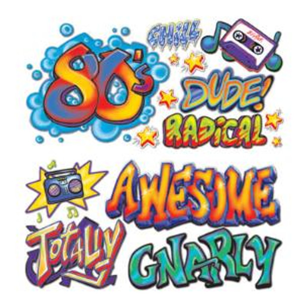 Awesome 80s Graffiti Assorted Cutouts Party Wall Decor 15 PCS