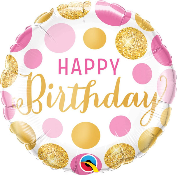 Happy Birthday Pink Gold Dots Microfoil Foil Balloon