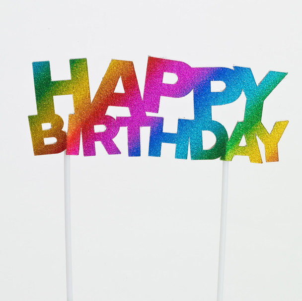Rainbow Glitter Cake Topper Happy Birthday