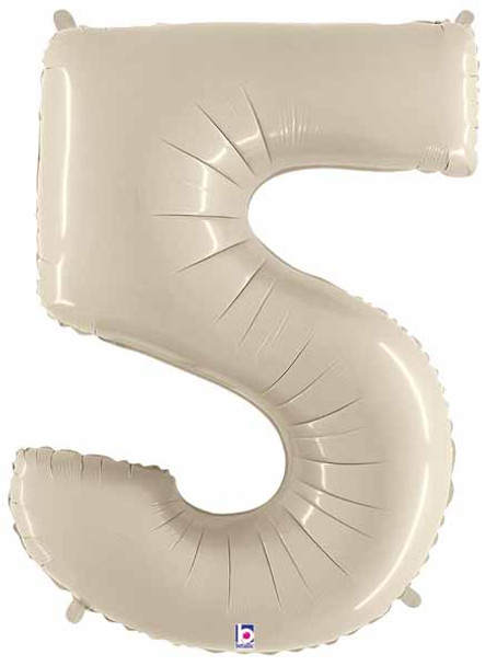 Big Number 5 Foil Balloon White Sand