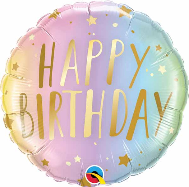 18" Happy Birthday Pastel Ombre Stars Microfoil Foil Balloon