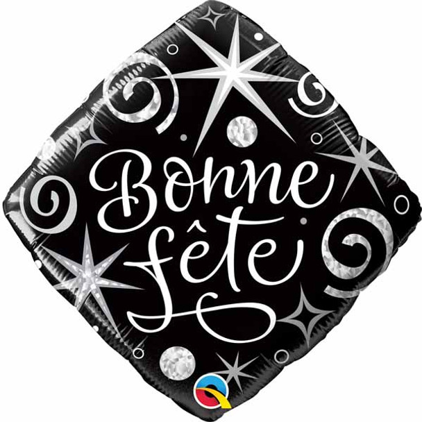 French Bonne Fete Black Silver Square Balloon