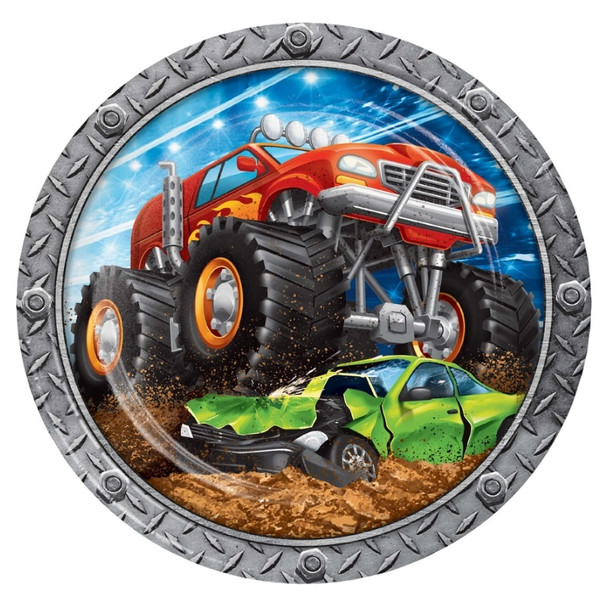 monster truck rally theme dinner plates