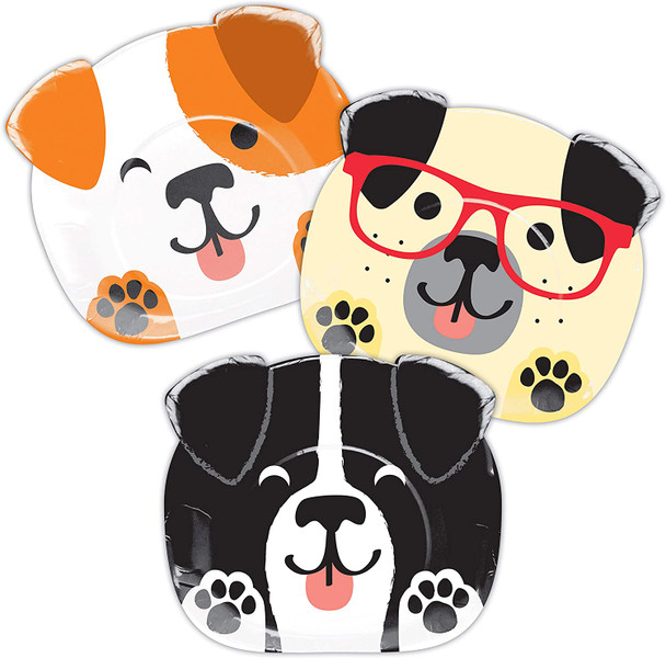 dog party paper plates faces