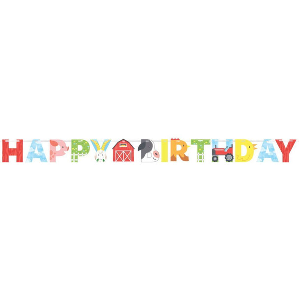 Farm Animals Paper Ribbon Banner Happy Birthday