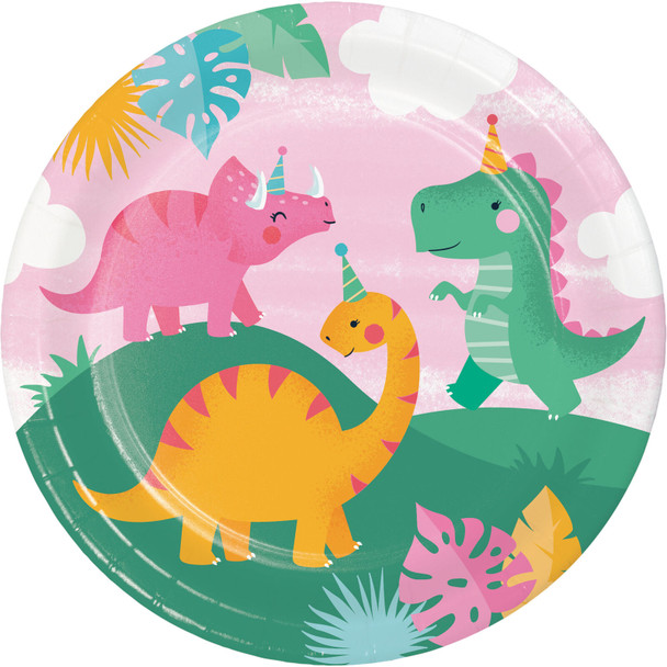 Girl Dino Cute Dinosaur Party Birthday Dinner Plates 8/ct