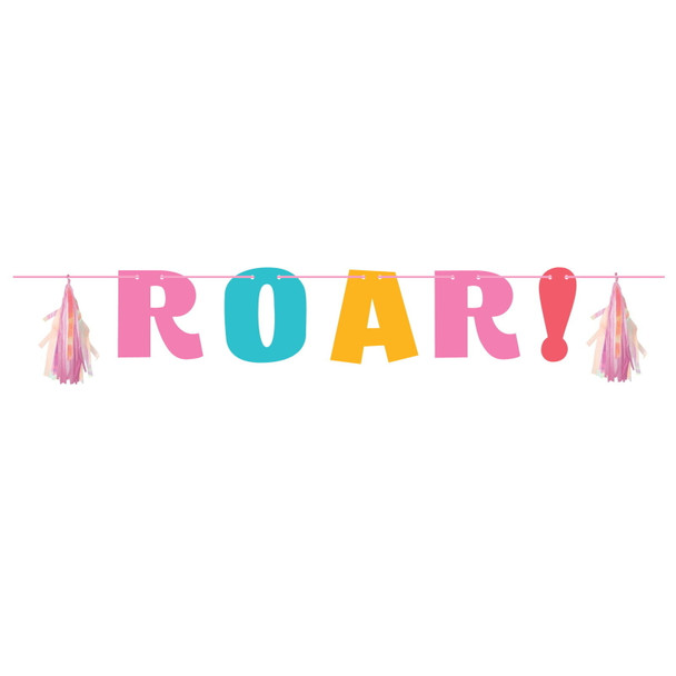 Girl Dino Party Roar Letter Tassel Garland Banner Decoration Cute Dinosaur Birthday 1/ct