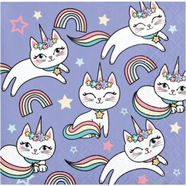 Sassy Caticorn Paper Drink Napkins Cat Party Tableware Supplies