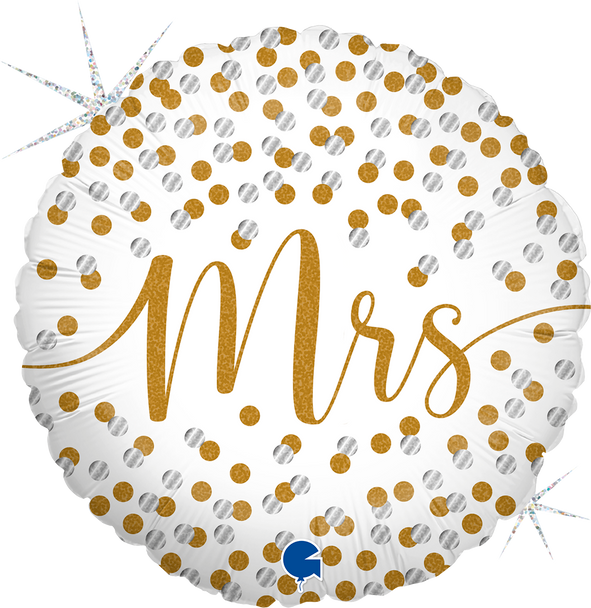 Mrs. Gold Silver Glitter Dots Foil Balloon