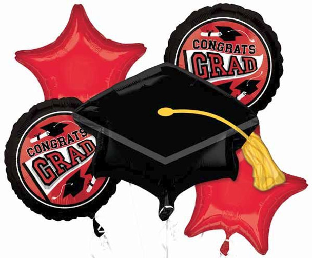 Congrats Grad Red Balloon Bouquet 5 Foil Balloons Party Decor
