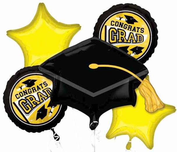 Congrats Grad Yellow Balloon Bouquet 5 Foil Balloons Party Decor