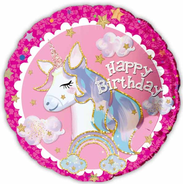 Unicorn Party Round Glitter Foil Balloon