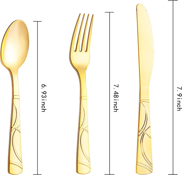 gold plastic cutlery with a pattern