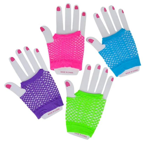 Neon Fishnet Fingerless Wrist Gloves purple hot pink blue or neon green