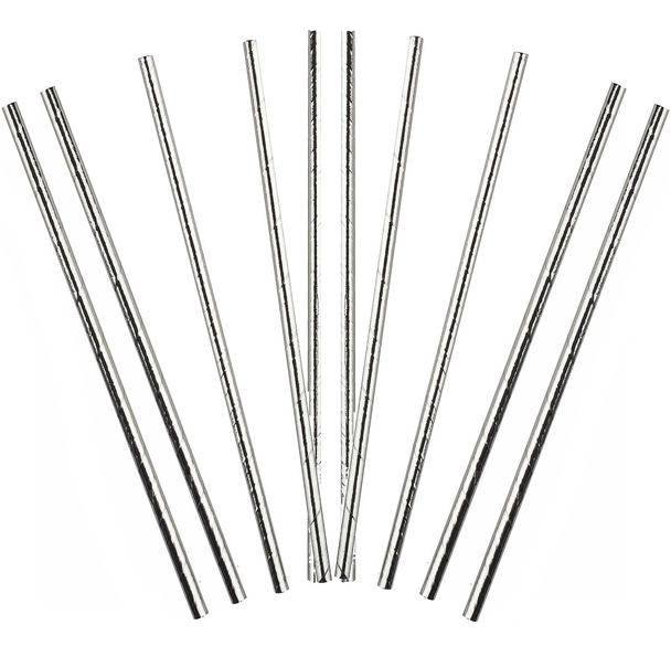 Lot of 10 Silver Metallic Straws