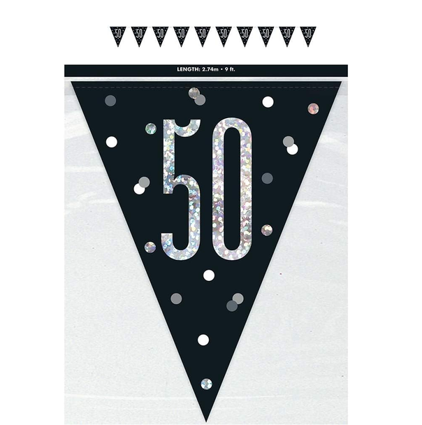 Number 50 black prismatic pennant banner