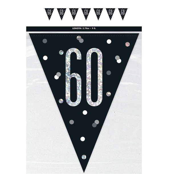 Number 60 black prismatic pennant banner