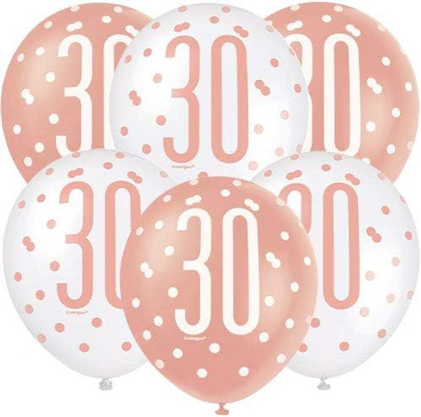 Age 30 Rose Gold Birthday Latex Balloons