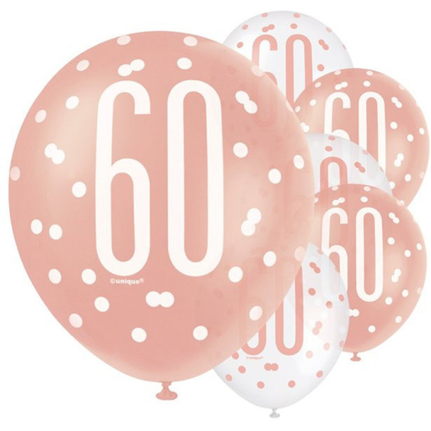 Age 60 Rose Gold Birthday Latex Balloons