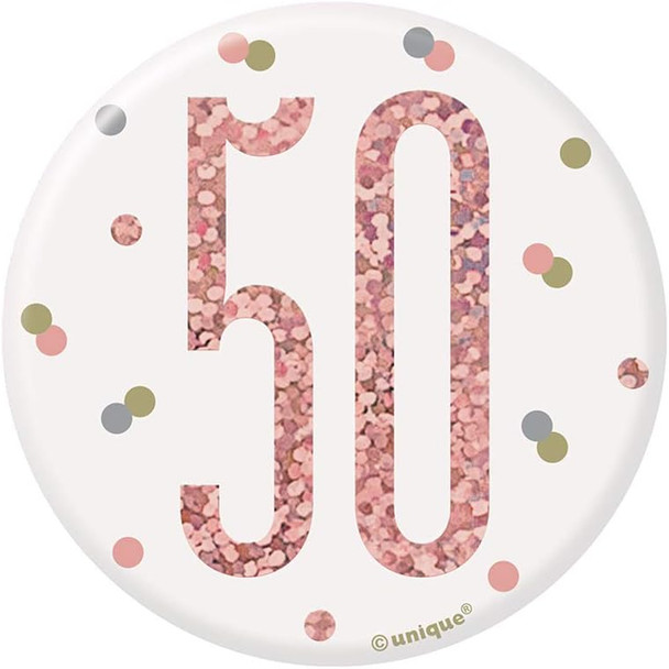 Number 50 pin on badge pink