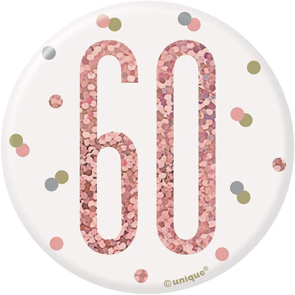 Number 60 pin on badge pink