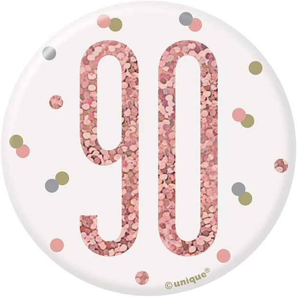 Number 90 pin on badge pink
