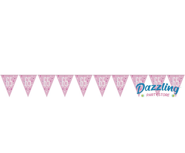 Pink Number 65 Plastic Pennant Banner 9' Prismatic