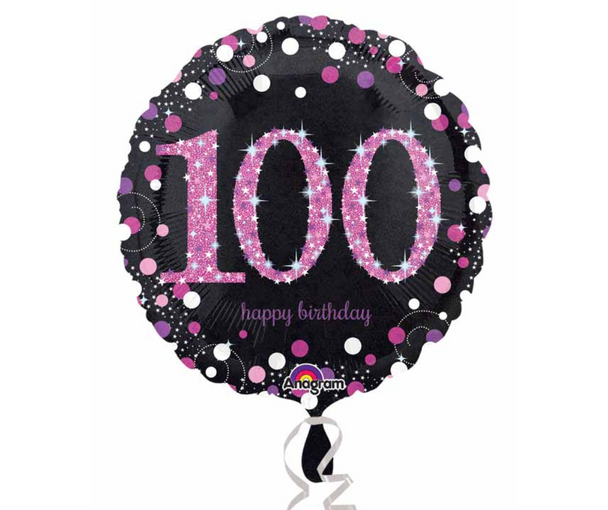 100th happy birthday ladies pink sparkle balloon