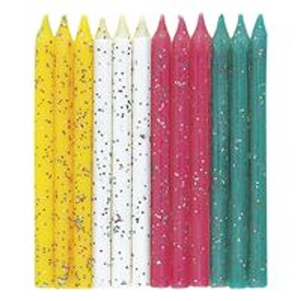 Multicolor Glitter Birthday Candles  12ct