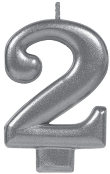 Silver Metallic Numeral Birthday Party Cake Candle #2 Number Two