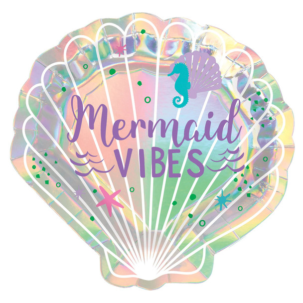 Shimmery Mermaid Shell Shape Birthday Party Plates 8 Pack