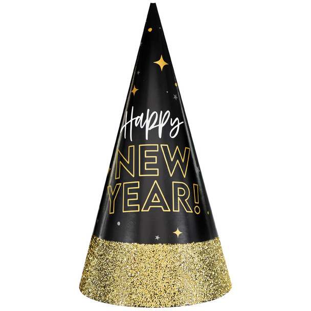 Glitter Dipped Happy New Year Cone Hat