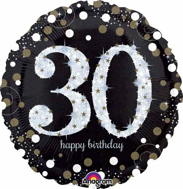 Sparkling 30 Happy Birthday Holographic Foil Balloon
