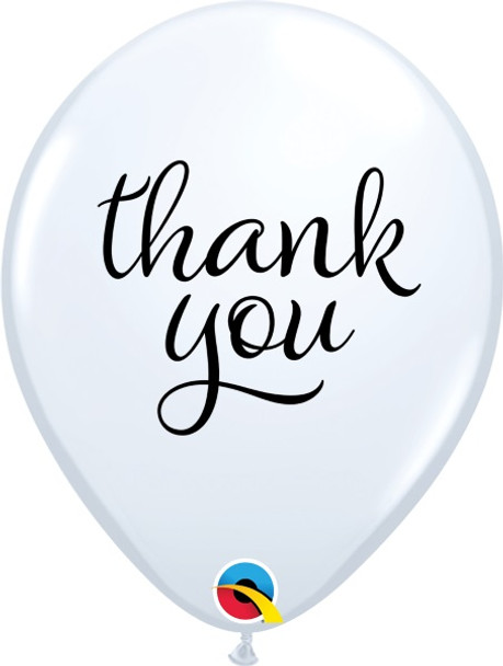 Simple Thank You black script white latex balloon