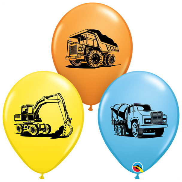 Construction Trucks Latex Balloons