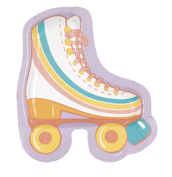 Rainbow Roller Skate Roller-Skate-Shaped 8.25" Plates  8ct