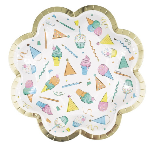 Rainbow Birthday Sweets Shaped-Edge 8.25" Plates  8ct - Foil Stamping