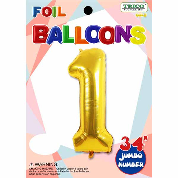 Trico Balloons 34" Gold Number 1 Supershape Foil Mylar