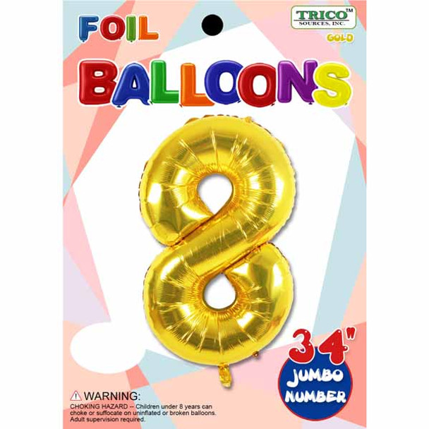 Trico Balloons 34" Gold Number 8 Supershape Foil Mylar