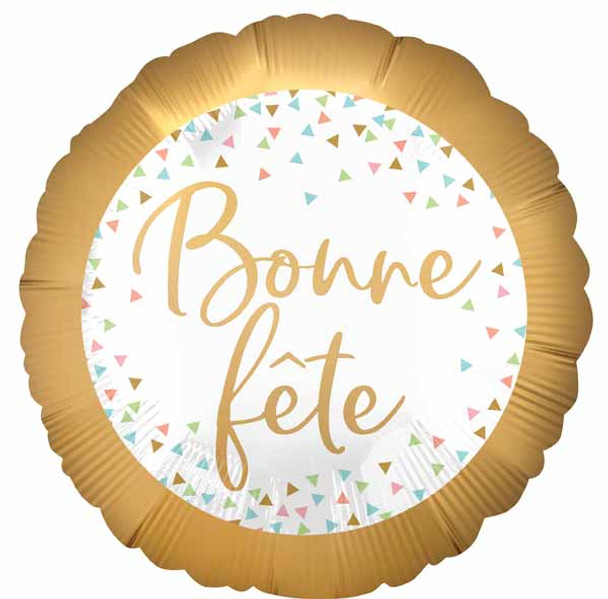 Bonne Fete Confetti & Gold 18" Round Foil Balloon