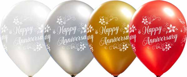 Happy Anniversary Flowers Printed Latex Balloon Assorted 1/CT