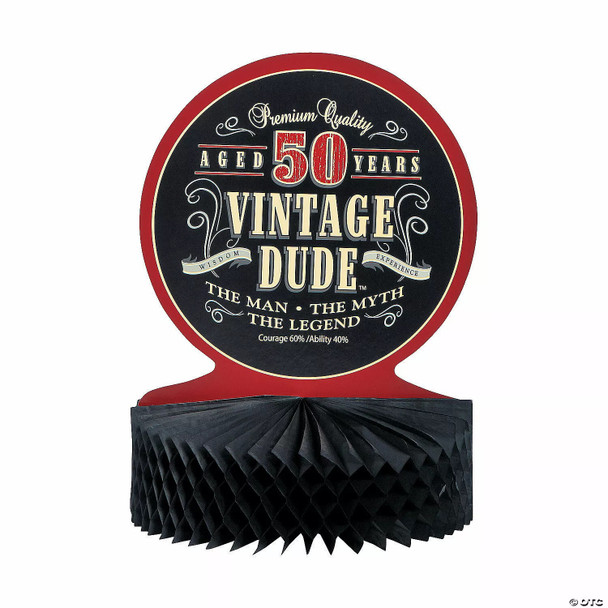 Vintage Dude 50th Birthday Honeycomb Centerpiece 13" Paper The Man Myth Legend