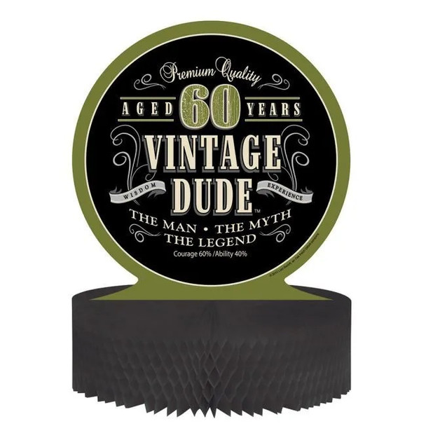 Vintage Dude 60th Birthday Honeycomb Centerpiece 13" Paper The Man Myth Legend