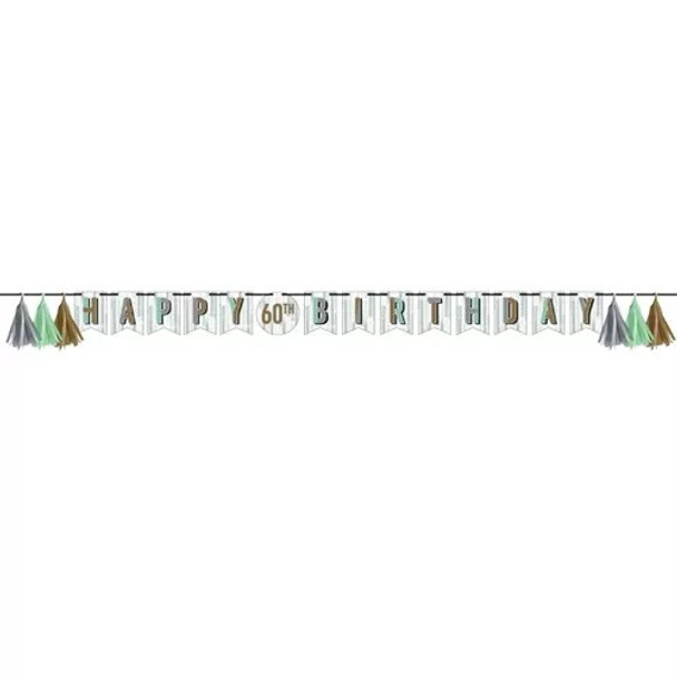 Minted Milestone Birthday Banner with Tassels and Age Number Stickers 8" x 8.5'