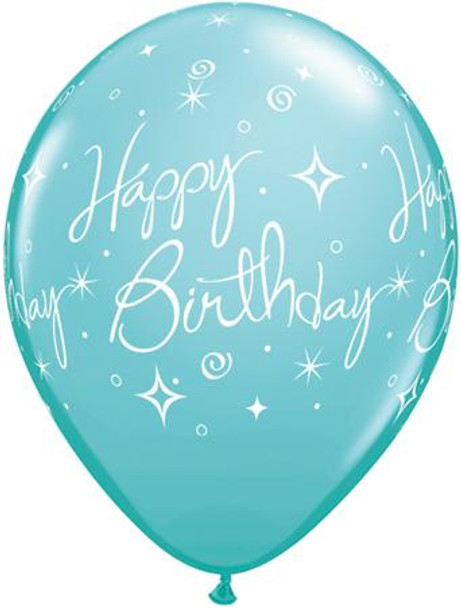 Happy Birthday Elegant Sparkle Swirl Assorted Sorbet Colors Latex Balloon